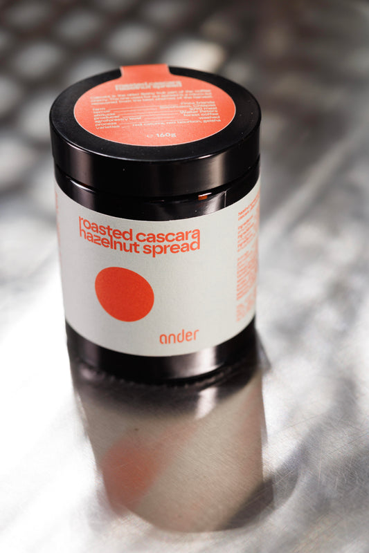 roasted washed cascara hazelnut spread . 160g