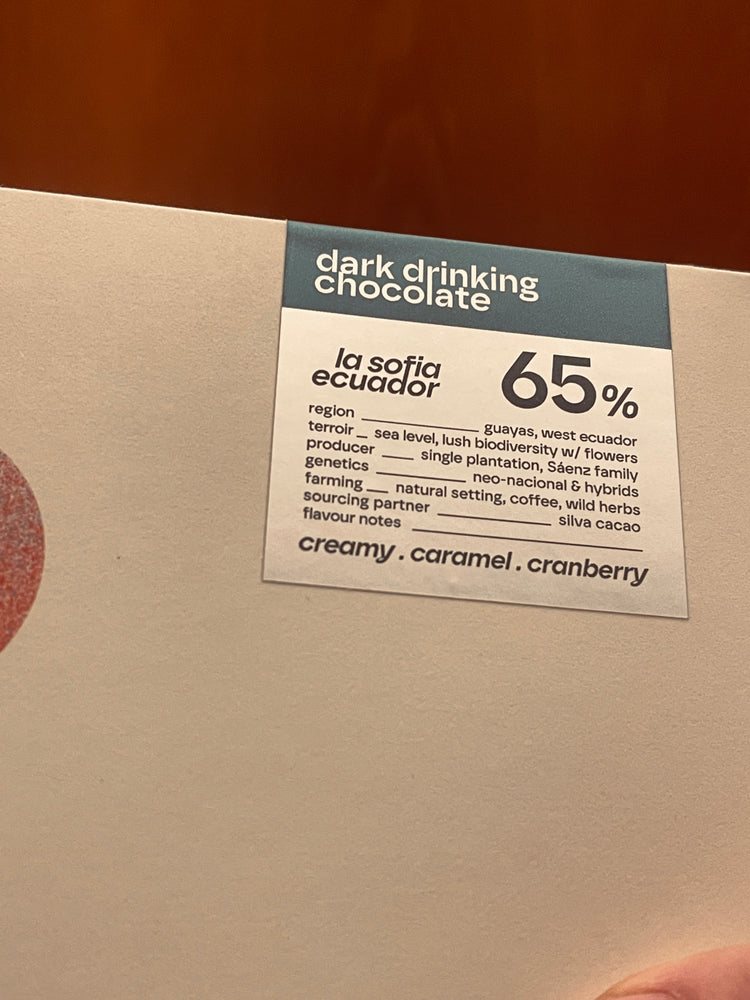 drinking chocolate 65% ECUADOR . finca la sofia