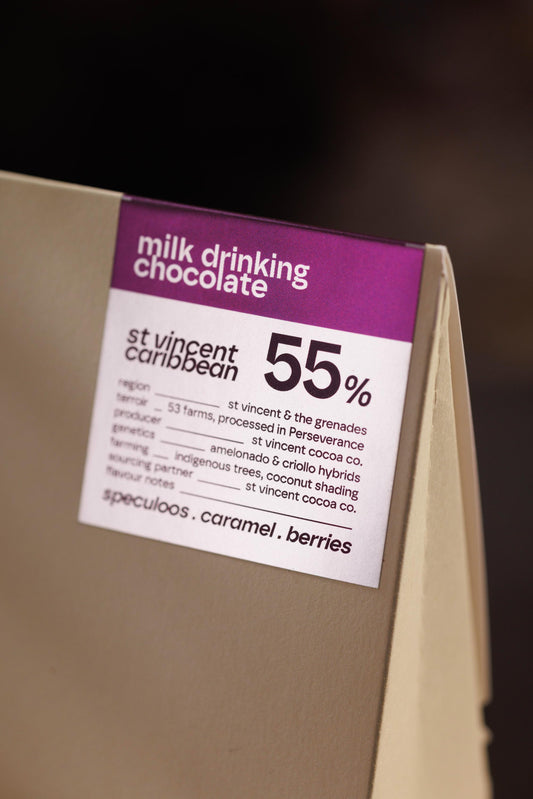 drinking chocolate 55% milk . CARIBBEAN st vincents . milky