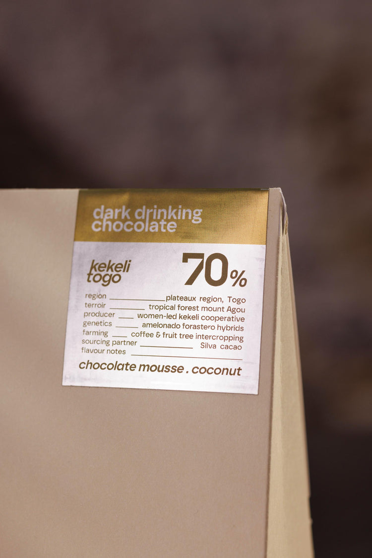 drinking chocolate 70% dark . TOGO kekeli koko . chocolaty